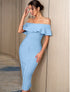 Brandy Off Shoulder Dress - Blue - OasisPlug