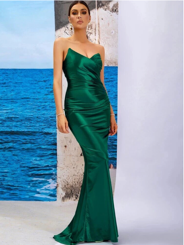 Green Satin Maxi Dress - OasisPlug