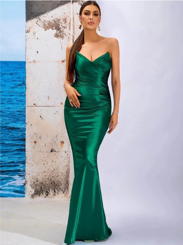 Green Satin Maxi Dress - OasisPlug