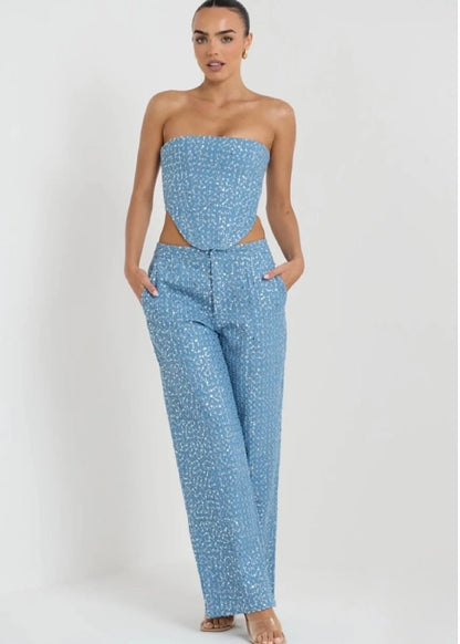 Crystal Denim Sequins Set