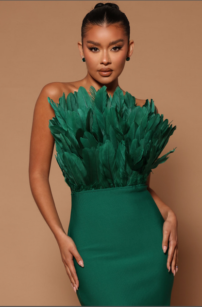 Feather Bandage Dress- Green