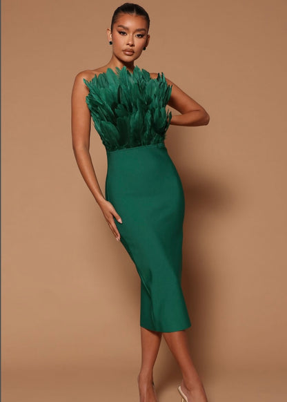 Feather Bandage Dress- Green