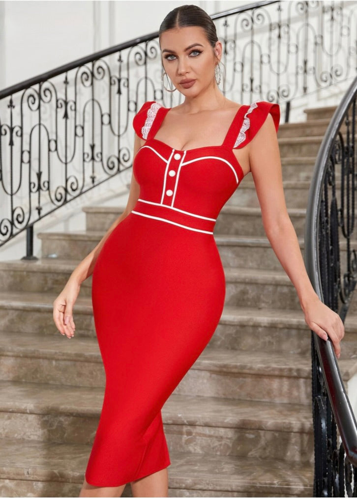 Red Fusion Midi Dress